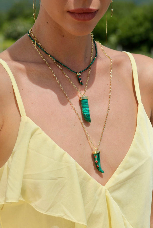 Malachite Necklace with Fang Charm